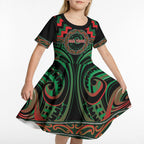 Aotearoa Ngai Tuhoe Personalised Kid Short Sleeve Dress Maori Iwi Poutama Puhoro Tattoo