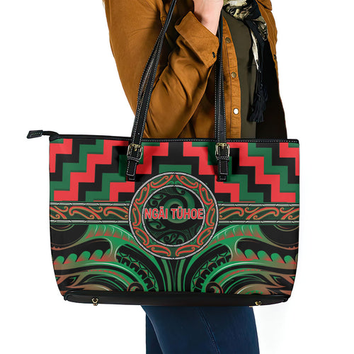 Aotearoa Ngai Tuhoe Leather Tote Bag Maori Iwi Poutama Puhoro Tattoo