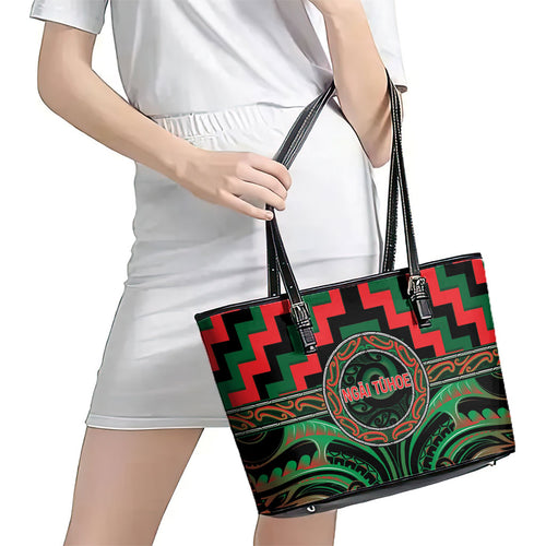 Aotearoa Ngai Tuhoe Leather Tote Bag Maori Iwi Poutama Puhoro Tattoo