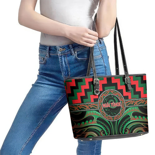 Aotearoa Ngai Tuhoe Leather Tote Bag Maori Iwi Poutama Puhoro Tattoo
