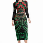 Aotearoa Ngai Tuhoe Personalised Long Sleeve Bodycon Dress Maori Iwi Poutama Puhoro Tattoo