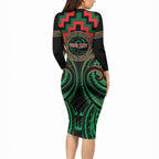 Aotearoa Ngai Tuhoe Personalised Long Sleeve Bodycon Dress Maori Iwi Poutama Puhoro Tattoo