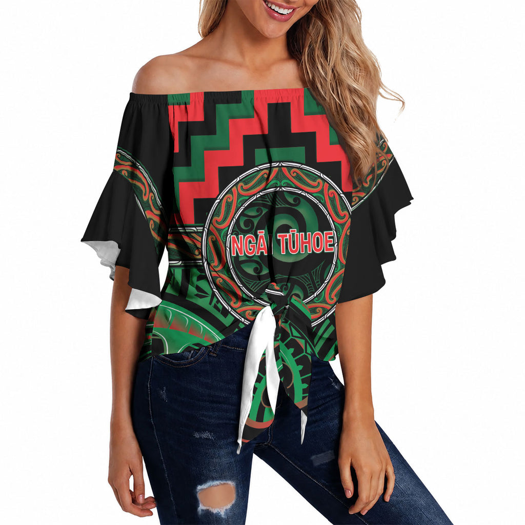 Aotearoa Ngai Tuhoe Personalised Off Shoulder Wrap Waist Top Maori Iwi Poutama Puhoro Tattoo