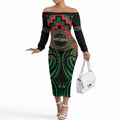Aotearoa Ngai Tuhoe Personalised Off The Shoulder Long Sleeve Dress Maori Iwi Poutama Puhoro Tattoo
