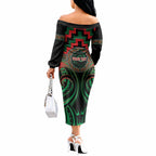 Aotearoa Ngai Tuhoe Personalised Off The Shoulder Long Sleeve Dress Maori Iwi Poutama Puhoro Tattoo