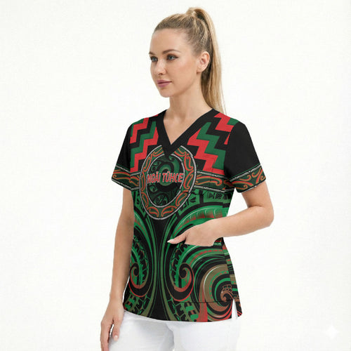 Aotearoa Ngai Tuhoe Personalised Scrub Top Maori Iwi Poutama Puhoro Tattoo