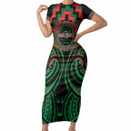Aotearoa Ngai Tuhoe Personalised Short Sleeve Bodycon Dress Maori Iwi Poutama Puhoro Tattoo
