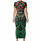 Aotearoa Ngai Tuhoe Personalised Short Sleeve Bodycon Dress Maori Iwi Poutama Puhoro Tattoo