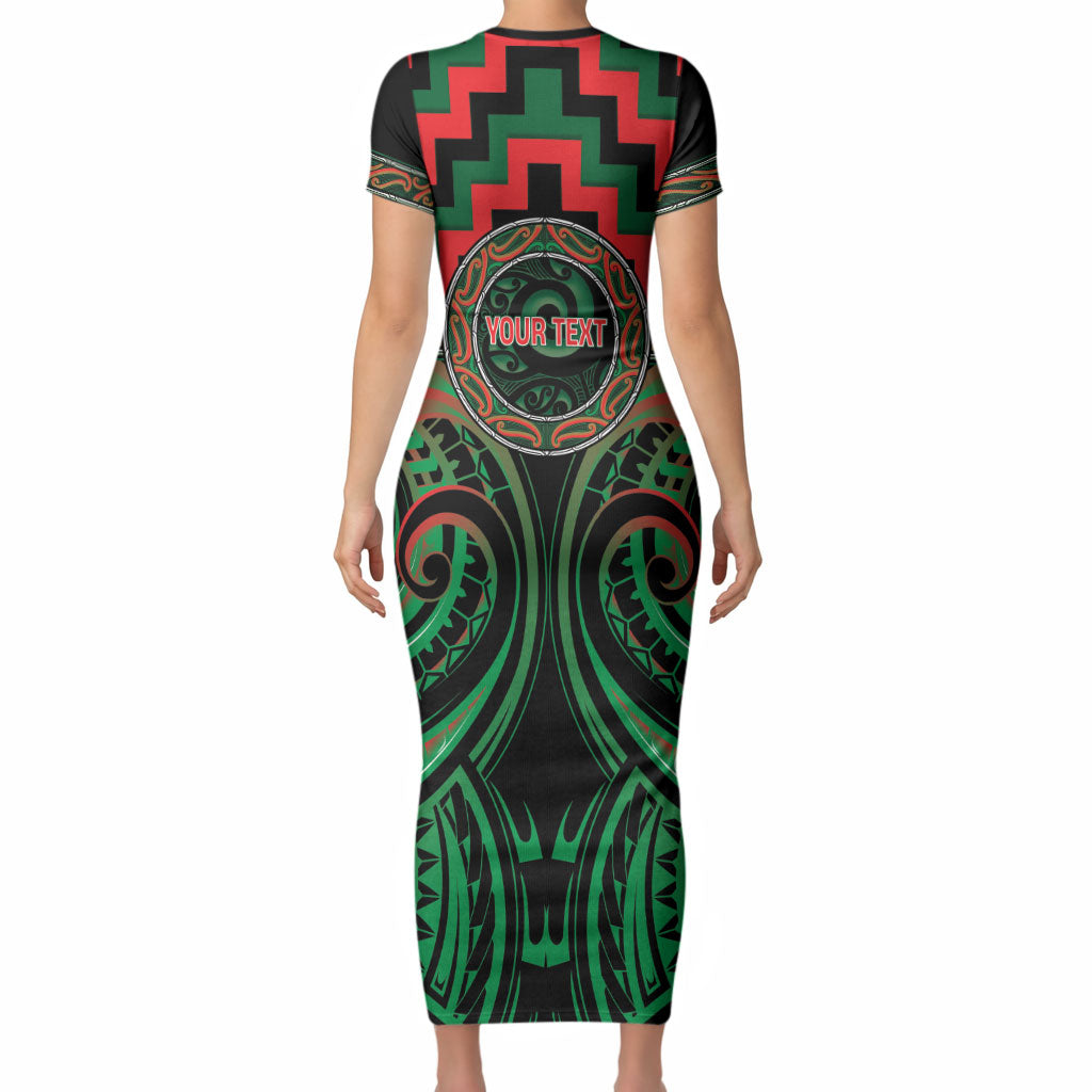 Aotearoa Ngai Tuhoe Personalised Short Sleeve Bodycon Dress Maori Iwi Poutama Puhoro Tattoo