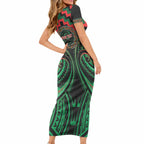 Aotearoa Ngai Tuhoe Personalised Short Sleeve Bodycon Dress Maori Iwi Poutama Puhoro Tattoo