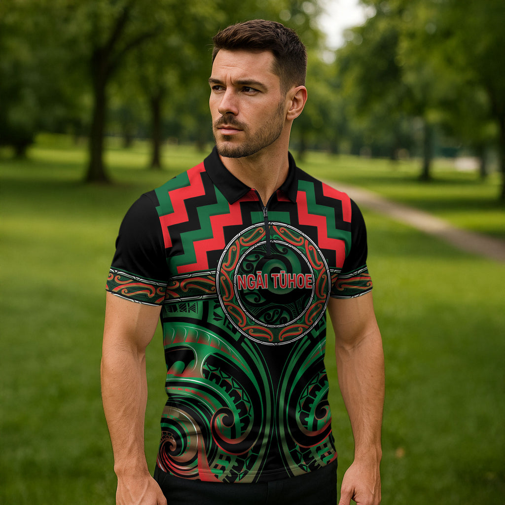 Aotearoa Ngai Tuhoe Personalised Zipper Polo Shirt Maori Iwi Poutama Puhoro Tattoo