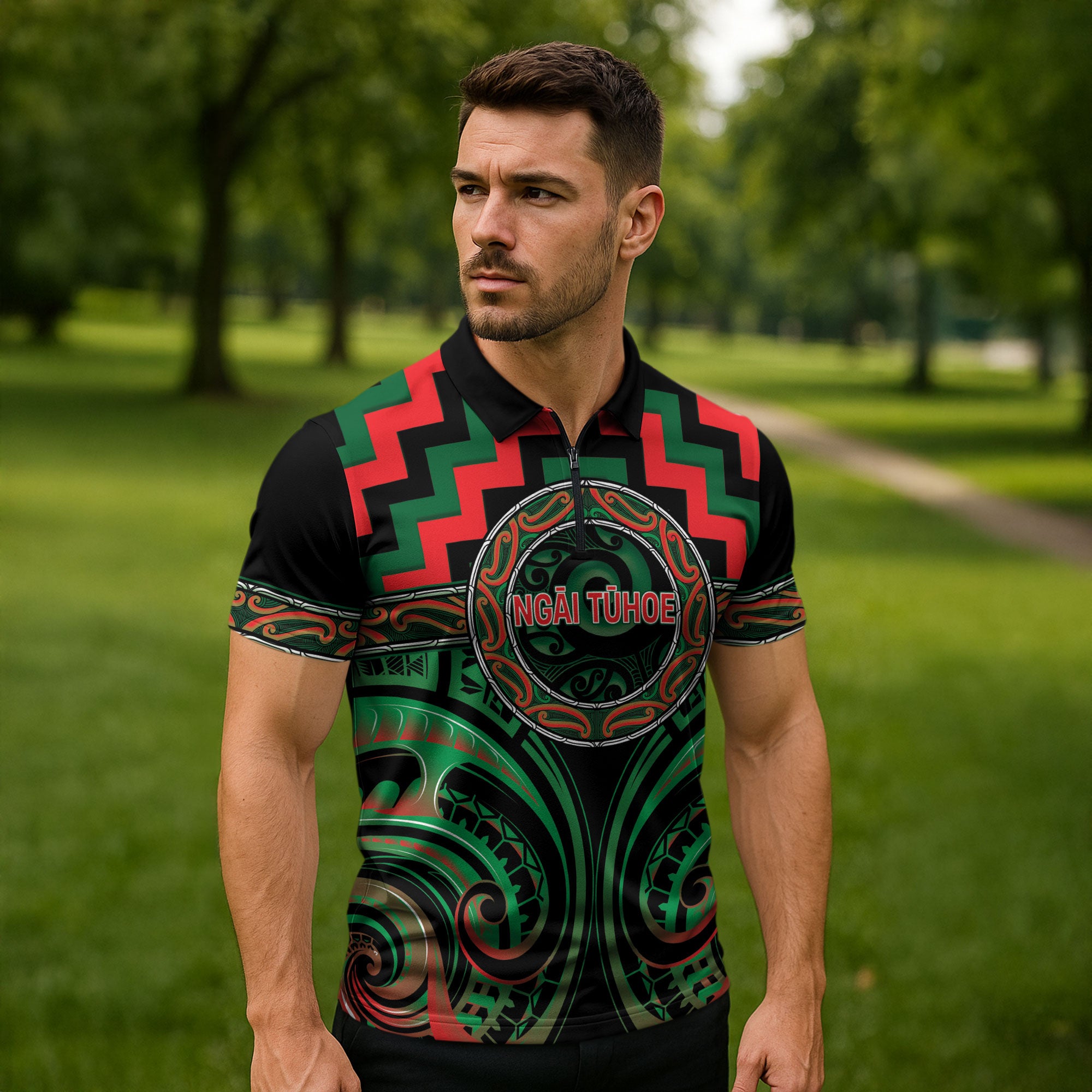 Aotearoa Ngai Tuhoe Personalised Zipper Polo Shirt Maori Iwi Poutama Puhoro Tattoo