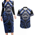Aotearoa Ngati Tuwharetoa Personalised Couples Matching Long Sleeve Bodycon Dress and Hawaiian Shirt Maori Iwi Poutama Puhoro Tattoo