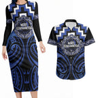 Aotearoa Ngati Tuwharetoa Personalised Couples Matching Long Sleeve Bodycon Dress and Hawaiian Shirt Maori Iwi Poutama Puhoro Tattoo