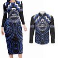 Aotearoa Ngati Tuwharetoa Personalised Couples Matching Long Sleeve Bodycon Dress and Long Sleeve Button Shirt Maori Iwi Poutama Puhoro Tattoo