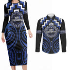 Aotearoa Ngati Tuwharetoa Personalised Couples Matching Long Sleeve Bodycon Dress and Long Sleeve Button Shirt Maori Iwi Poutama Puhoro Tattoo
