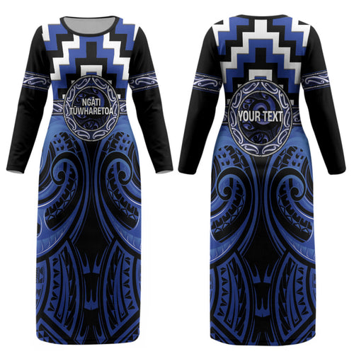 Aotearoa Ngati Tuwharetoa Personalised Couples Matching Long Sleeve Bodycon Dress and Long Sleeve Button Shirt Maori Iwi Poutama Puhoro Tattoo