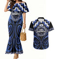 Aotearoa Ngati Tuwharetoa Personalised Couples Matching Mermaid Dress and Hawaiian Shirt Maori Iwi Poutama Puhoro Tattoo