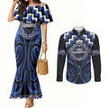 Aotearoa Ngati Tuwharetoa Personalised Couples Matching Mermaid Dress and Long Sleeve Button Shirt Maori Iwi Poutama Puhoro Tattoo