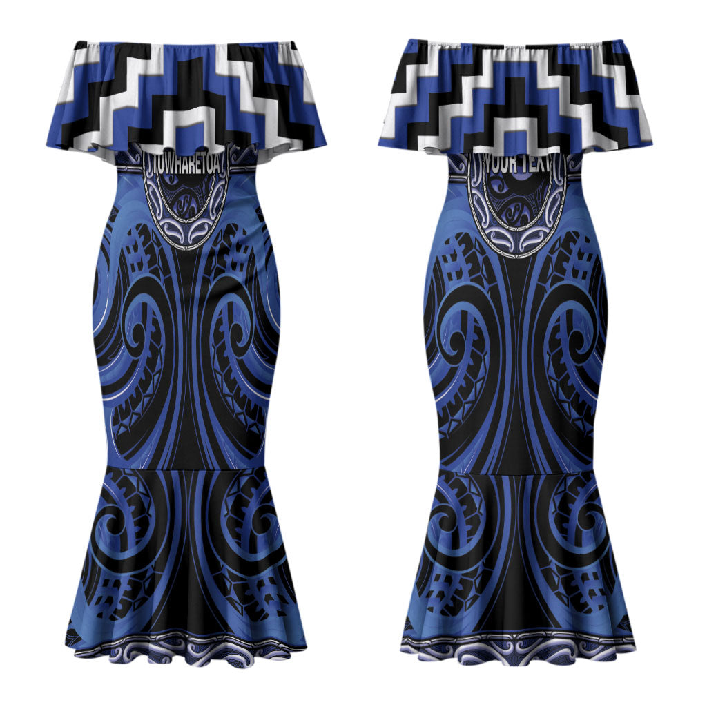 Aotearoa Ngati Tuwharetoa Personalised Couples Matching Mermaid Dress and Long Sleeve Button Shirt Maori Iwi Poutama Puhoro Tattoo