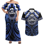 Aotearoa Ngati Tuwharetoa Personalised Couples Matching Off Shoulder Maxi Dress and Hawaiian Shirt Maori Iwi Poutama Puhoro Tattoo