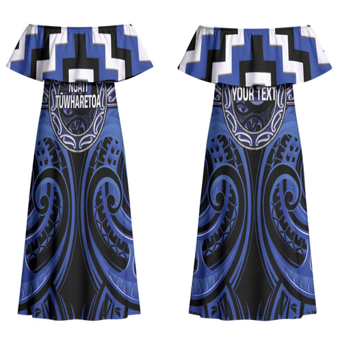 Aotearoa Ngati Tuwharetoa Personalised Couples Matching Off Shoulder Maxi Dress and Hawaiian Shirt Maori Iwi Poutama Puhoro Tattoo