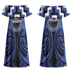 Aotearoa Ngati Tuwharetoa Personalised Couples Matching Off Shoulder Maxi Dress and Long Sleeve Button Shirt Maori Iwi Poutama Puhoro Tattoo