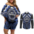 Aotearoa Ngati Tuwharetoa Personalised Couples Matching Off Shoulder Short Dress and Long Sleeve Button Shirt Maori Iwi Poutama Puhoro Tattoo