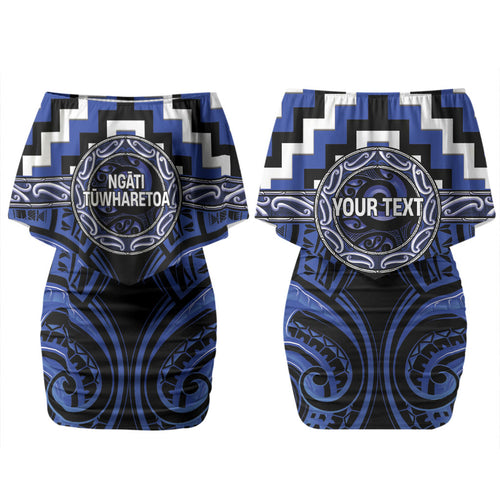 Aotearoa Ngati Tuwharetoa Personalised Couples Matching Off Shoulder Short Dress and Long Sleeve Button Shirt Maori Iwi Poutama Puhoro Tattoo