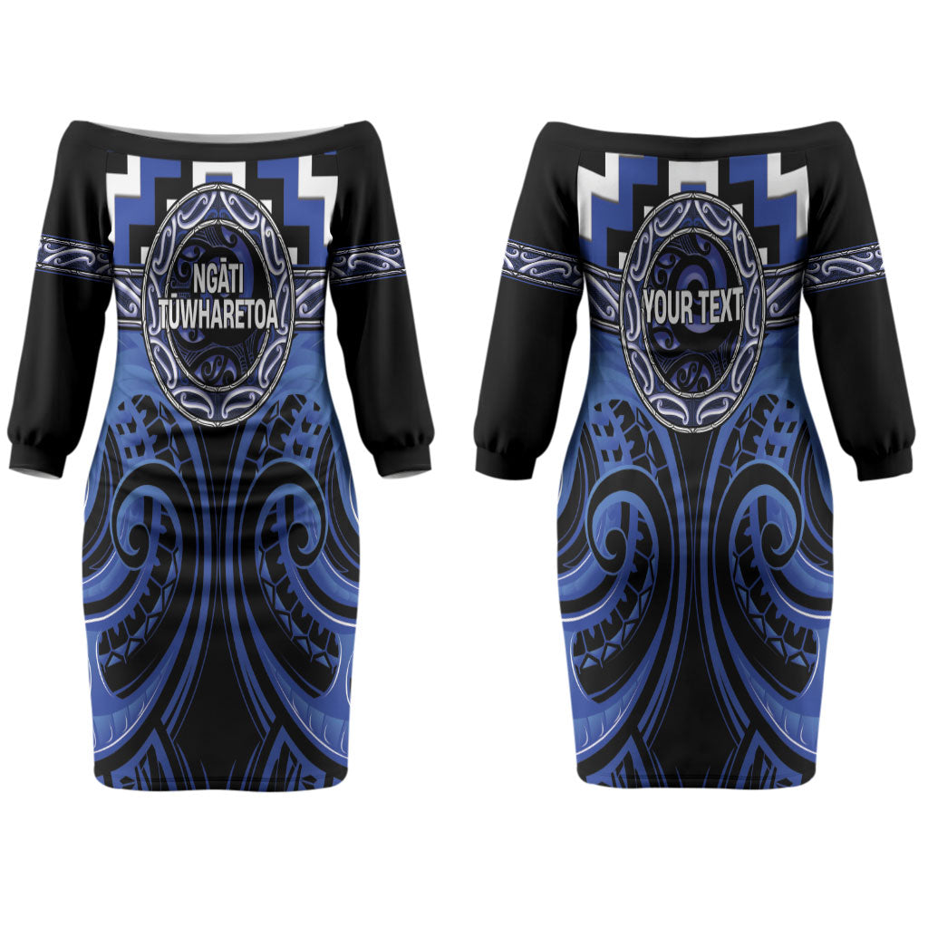 Aotearoa Ngati Tuwharetoa Personalised Couples Matching Off The Shoulder Long Sleeve Dress and Hawaiian Shirt Maori Iwi Poutama Puhoro Tattoo
