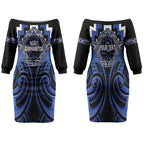 Aotearoa Ngati Tuwharetoa Personalised Couples Matching Off The Shoulder Long Sleeve Dress and Hawaiian Shirt Maori Iwi Poutama Puhoro Tattoo