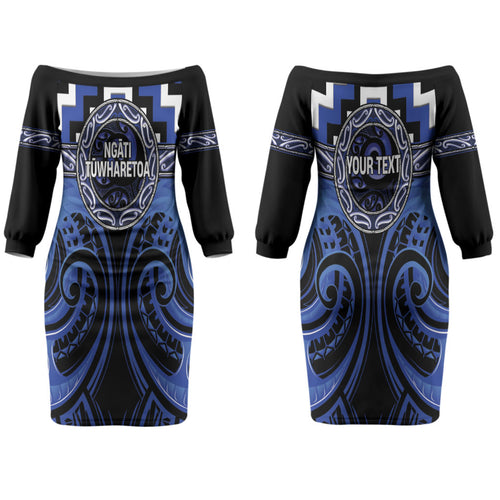 Aotearoa Ngati Tuwharetoa Personalised Couples Matching Off The Shoulder Long Sleeve Dress and Long Sleeve Button Shirt Maori Iwi Poutama Puhoro Tattoo