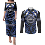 Aotearoa Ngati Tuwharetoa Personalised Couples Matching Puletasi and Long Sleeve Button Shirt Maori Iwi Poutama Puhoro Tattoo