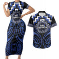 Aotearoa Ngati Tuwharetoa Personalised Couples Matching Short Sleeve Bodycon Dress and Hawaiian Shirt Maori Iwi Poutama Puhoro Tattoo