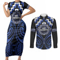 Aotearoa Ngati Tuwharetoa Personalised Couples Matching Short Sleeve Bodycon Dress and Long Sleeve Button Shirt Maori Iwi Poutama Puhoro Tattoo