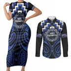 Aotearoa Ngati Tuwharetoa Personalised Couples Matching Short Sleeve Bodycon Dress and Long Sleeve Button Shirt Maori Iwi Poutama Puhoro Tattoo