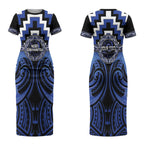 Aotearoa Ngati Tuwharetoa Personalised Couples Matching Short Sleeve Bodycon Dress and Long Sleeve Button Shirt Maori Iwi Poutama Puhoro Tattoo