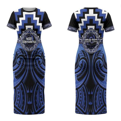 Aotearoa Ngati Tuwharetoa Personalised Couples Matching Short Sleeve Bodycon Dress and Long Sleeve Button Shirt Maori Iwi Poutama Puhoro Tattoo
