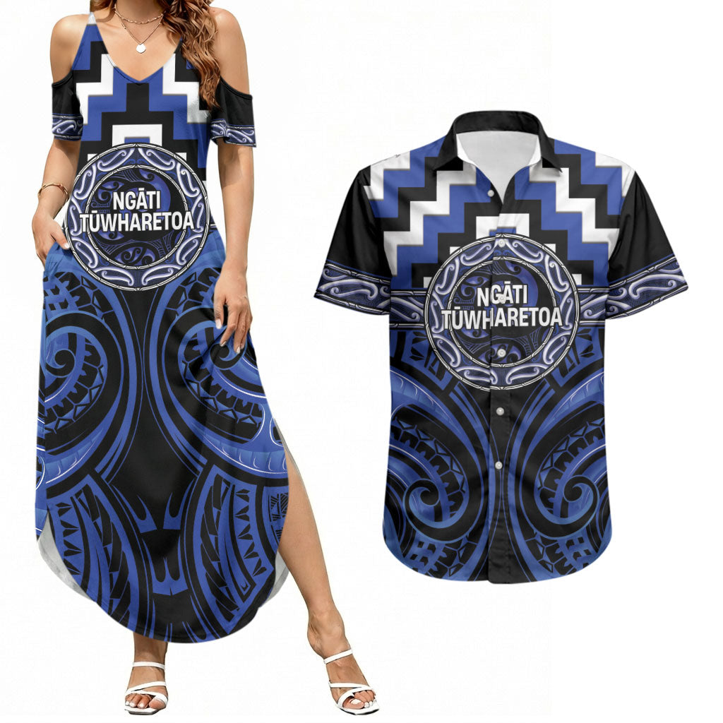 Aotearoa Ngati Tuwharetoa Personalised Couples Matching Summer Maxi Dress and Hawaiian Shirt Maori Iwi Poutama Puhoro Tattoo