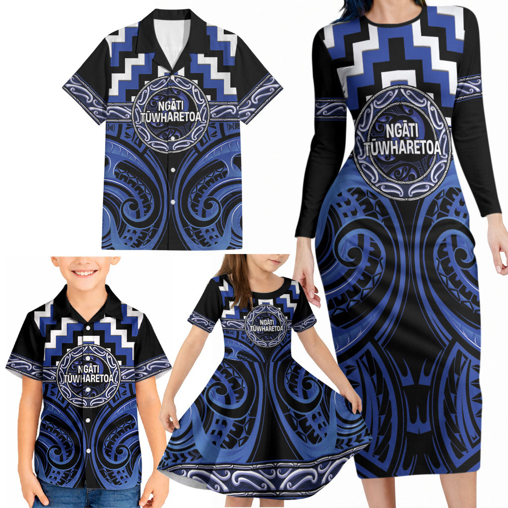Aotearoa Ngati Tuwharetoa Personalised Family Matching Long Sleeve Bodycon Dress and Hawaiian Shirt Maori Iwi Poutama Puhoro Tattoo