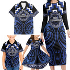 Aotearoa Ngati Tuwharetoa Personalised Family Matching Long Sleeve Bodycon Dress and Hawaiian Shirt Maori Iwi Poutama Puhoro Tattoo