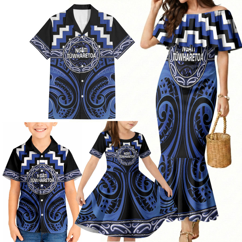 Aotearoa Ngati Tuwharetoa Personalised Family Matching Mermaid Dress and Hawaiian Shirt Maori Iwi Poutama Puhoro Tattoo