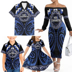 Aotearoa Ngati Tuwharetoa Personalised Family Matching Off The Shoulder Long Sleeve Dress and Hawaiian Shirt Maori Iwi Poutama Puhoro Tattoo