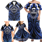 Aotearoa Ngati Tuwharetoa Personalised Family Matching Off Shoulder Maxi Dress and Hawaiian Shirt Maori Iwi Poutama Puhoro Tattoo