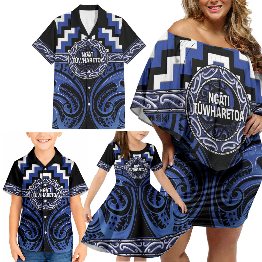 Aotearoa Ngati Tuwharetoa Personalised Family Matching Off Shoulder Short Dress and Hawaiian Shirt Maori Iwi Poutama Puhoro Tattoo