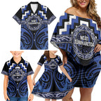 Aotearoa Ngati Tuwharetoa Personalised Family Matching Off Shoulder Short Dress and Hawaiian Shirt Maori Iwi Poutama Puhoro Tattoo