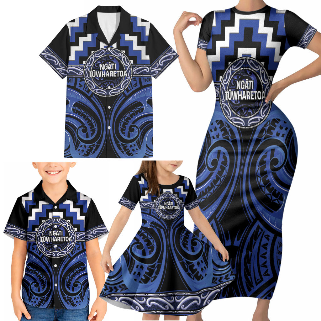 Aotearoa Ngati Tuwharetoa Personalised Family Matching Short Sleeve Bodycon Dress and Hawaiian Shirt Maori Iwi Poutama Puhoro Tattoo