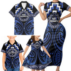 Aotearoa Ngati Tuwharetoa Personalised Family Matching Short Sleeve Bodycon Dress and Hawaiian Shirt Maori Iwi Poutama Puhoro Tattoo