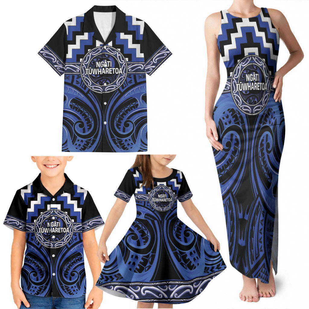 Aotearoa Ngati Tuwharetoa Personalised Family Matching Tank Maxi Dress and Hawaiian Shirt Maori Iwi Poutama Puhoro Tattoo