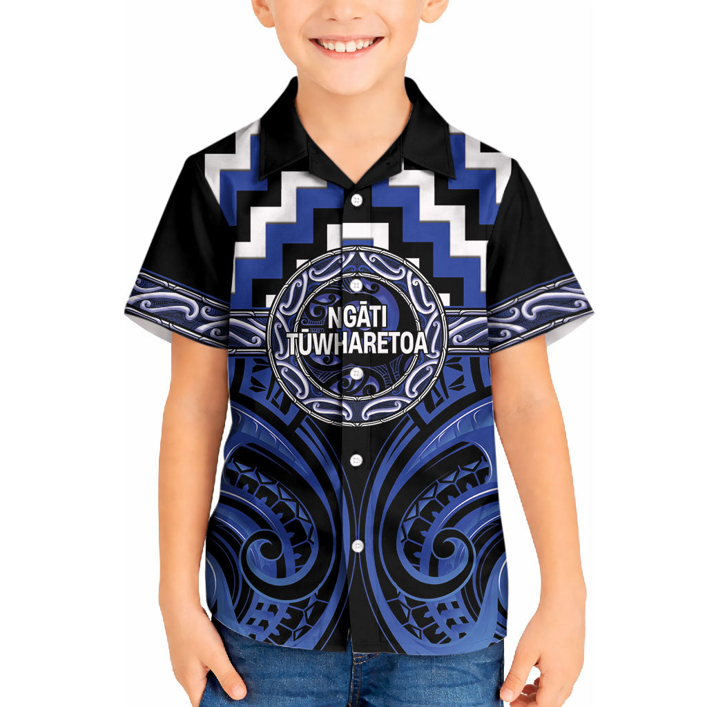 Aotearoa Ngati Tuwharetoa Personalised Kid Hawaiian Shirt Maori Iwi Poutama Puhoro Tattoo